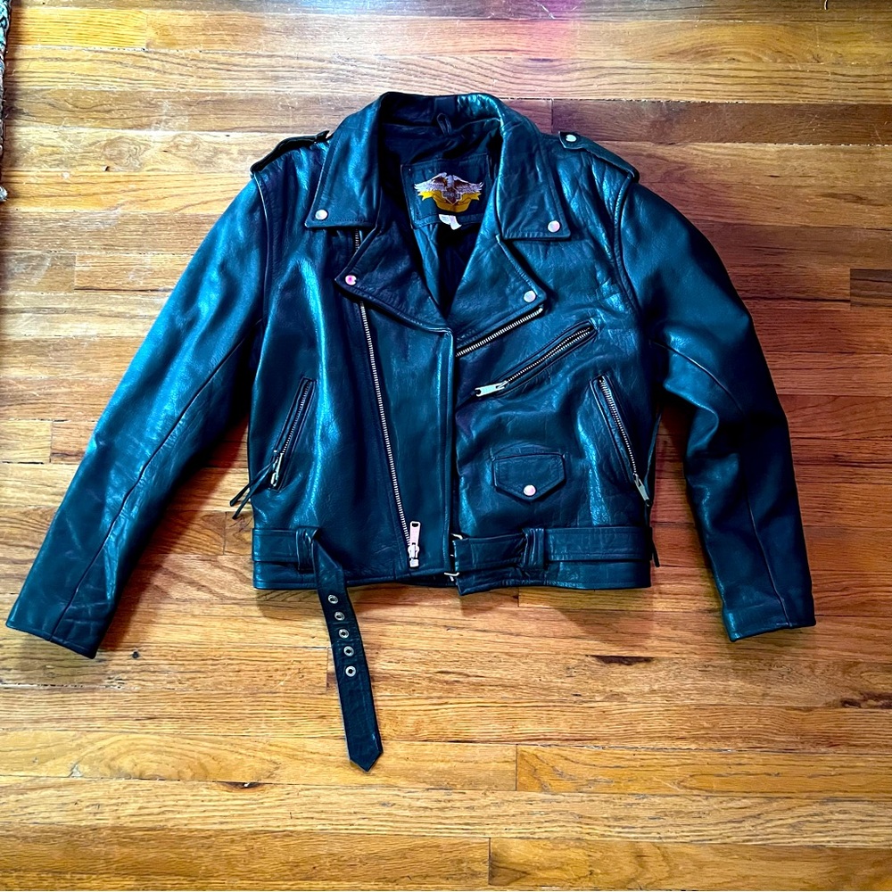 Vintage Leather Biker Jacket Black size 42 / L
